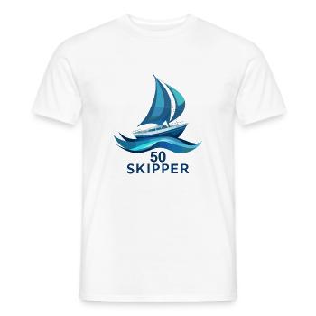 Skipper 50 Birthday Boat Sailboat Sailing Yacht - Men's T-Shirt - white - Front - AI Model Male 178 dark (178cm)