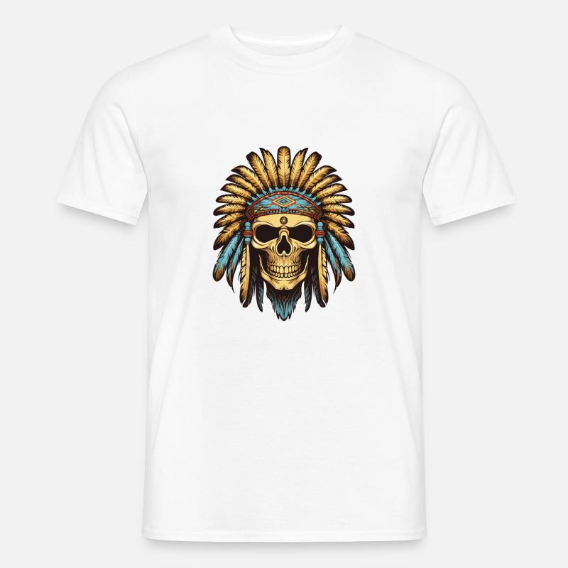 Crâne de chef indien Apache - T-shirt homme - blanc