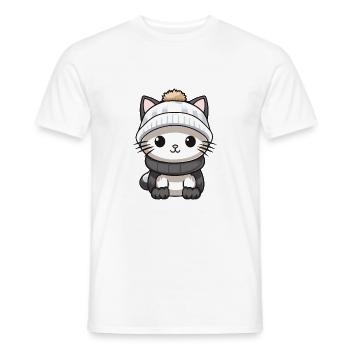 Cat Winter Animal Baby Comic - Men's T-Shirt - white - Front - AI Model Male 178 dark (178cm)