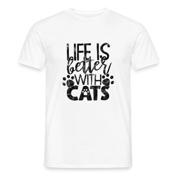 La vie est meilleure avec les chats - Drôles de dictons de chat - T-shirt homme - blanc - Devant - AI Model Male 178 dark (178cm)