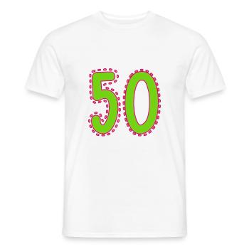 50. 50 YEARS. 50th ANNIVERSARY. 50 YEARS ANNIVERSARY. - Men's T-Shirt - white - Front - AI Model Male 178 dark (178cm)