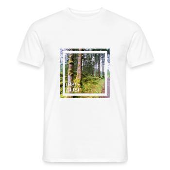 Forest = For rest. Forest = to rest, to come to rest - Men's T-Shirt - white - Front - AI Model Male 178 dark (178cm)