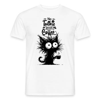 Cat Coffee Morning Grouch Late Riser Office Funny - Men's T-Shirt - white - Front - AI Model Male 178 dark (178cm)