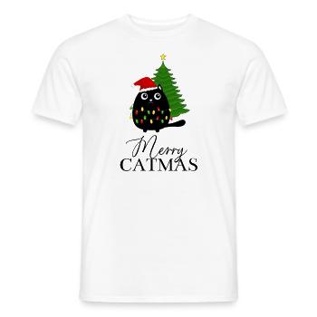 Merry Catmas | cute motif shirt cat Christmas tree - Men's T-Shirt - white - Front - AI Model Male 178 dark (178cm)