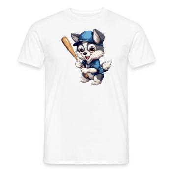 Husky Plays Baseball, Sporty Dog Design - Men's T-Shirt - white - Front - AI Model Male 178 dark (178cm)