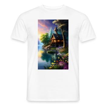 Cabane fantastique confortable dans une nature colorée - T-shirt homme - blanc - Devant - AI Model Male 178 dark (178cm)