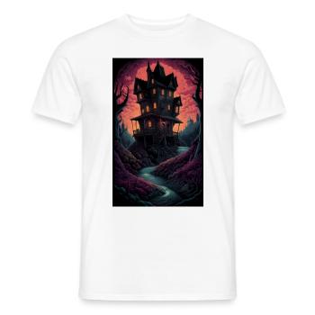 Creepy & spooky horror home - Men's T-Shirt - white - Front - AI Model Male 178 dark (178cm)
