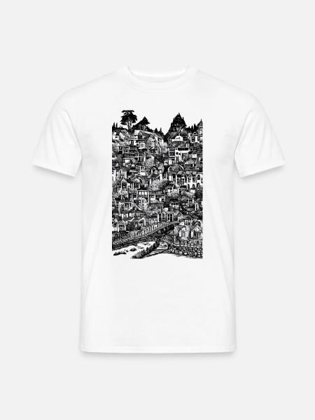 Tuschezeichnung der Stadtlandschaft - Männer T-Shirt - Weiß
