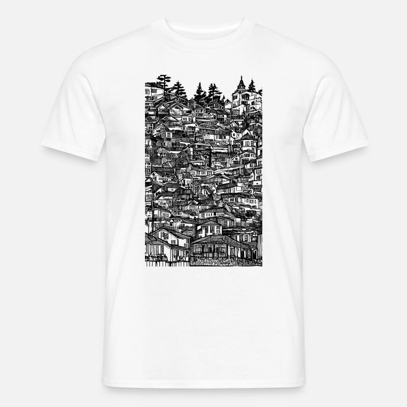 Dichte und detaillierte Dorftinte - Männer T-Shirt - Weiß