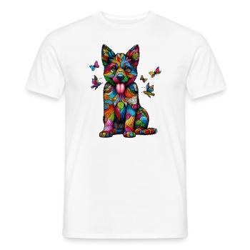 CHIEN COLORÉ COLORÉ ARC EN CIEL MOTIF RAYURES - T-shirt homme - blanc - Devant - AI Model Male 178 dark (178cm)