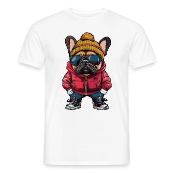 Buldog Français Chien Drôle d’Hiver - T-shirt homme - blanc - Devant - AI Model Male 178 dark (178cm)