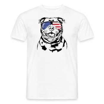 STAFFORDSHIRE BULL TERRIER America Flag Dogs - Men's T-Shirt - white - Front - AI Model Male 178 dark (178cm)