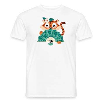 Tiger with fan - Men's T-Shirt - white - Front - AI Model Male 178 dark (178cm)