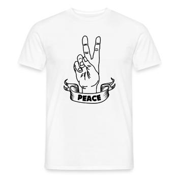 Handgeste Frieden und Textbanner - Männer T-Shirt - Weiß - Vorne - AI Model Male 178 dark (178cm)