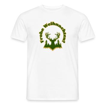 Frohe Weihnachten Silhouette Hirsch Wald grün gold - Männer T-Shirt - Weiß - Vorne - AI Model Male 178 dark (178cm)