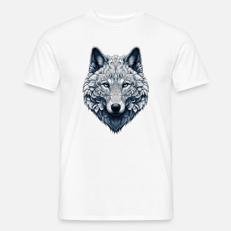 Wolf mit Mandalas verziert - Männer T-Shirt - Weiß
