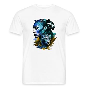 Léopard au visage féminin légendaire - T-shirt homme - blanc - Devant - AI Model Male 178 dark (178cm)