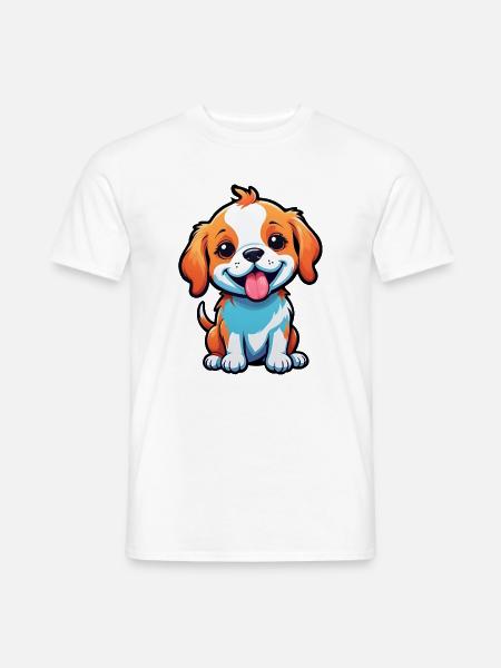 chiot de dessin animé heureux mignon - T-shirt homme - blanc
