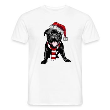 Niedlicher Frenchie mit Weihnachtsmütze und Schal - Männer T-Shirt - Weiß - Vorne - AI Model Male 178 dark (178cm)