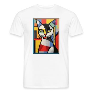 Abstrakter Katzenkopf in Farbblöcken Pop Art Stil - Männer T-Shirt - Weiß - Vorne - AI Model Male 178 dark (178cm)