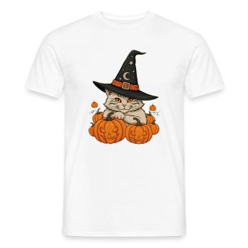 Sorcière à moustaches parmi les citrouilles - T-shirt homme - blanc - Devant - AI Model Male 178 dark (178cm)