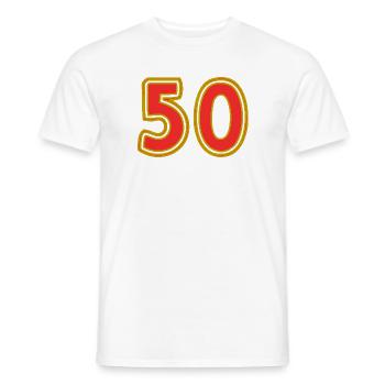 50. 50 ANS. 50e ANNIVERSAIRE. ANNIVERSAIRE 50 ANS. - T-shirt homme - blanc - Devant - AI Model Male 178 dark (178cm)