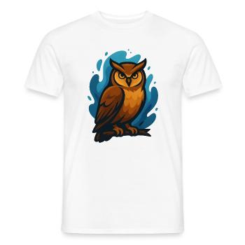 Braune Eule vor blauen Wellen - Männer T-Shirt - Weiß - Vorne - AI Model Male 178 dark (178cm)