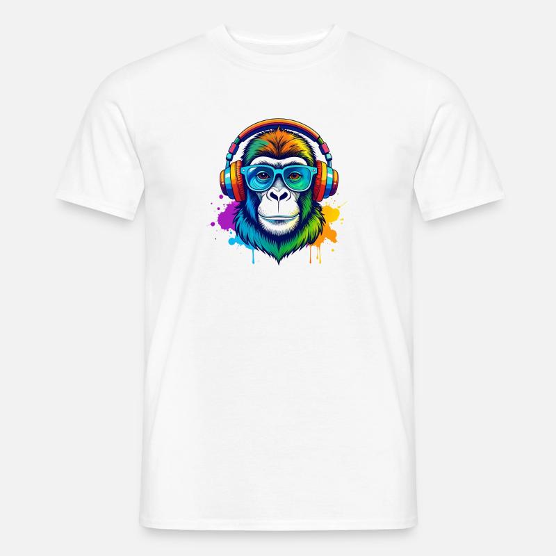 Rainbow Gorilla DJ mit Kopfhörern - Männer T-Shirt - Weiß