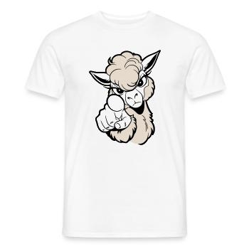Alpaga espiègle pointant le spectateur - T-shirt homme - blanc - Devant - AI Model Male 178 dark (178cm)