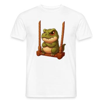 Grim T-Rex cartoon on the playground Schauke - Men's T-Shirt - white - Front - AI Model Male 178 dark (178cm)