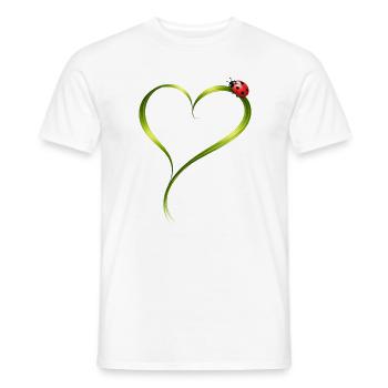 Ladybug on heart made of grass blade - Men's T-Shirt - white - Front - AI Model Male 178 dark (178cm)