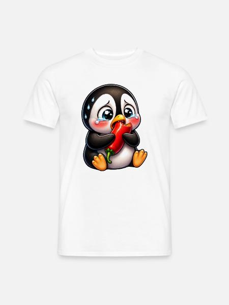 Pinguin Chili Scharf Lustiger Cartoon - Männer T-Shirt - Weiß