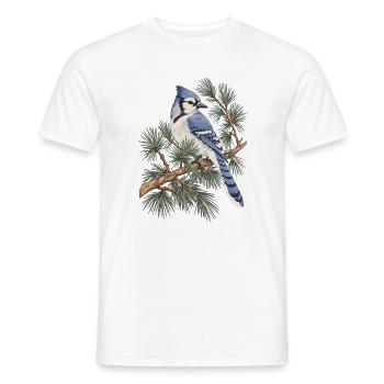 Blauer Eichelhäher auf Kiefernzweigen - Männer T-Shirt - Weiß - Vorne - AI Model Male 178 dark (178cm)