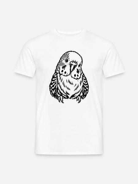 Wellensittich – Schwarz Weiß Vogelporträt - Männer T-Shirt - Weiß