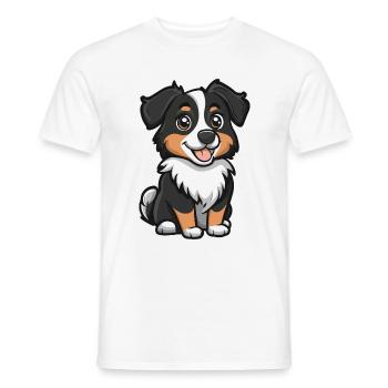 Australian Shepherd Dog Comic Cute - Men's T-Shirt - white - Front - AI Model Male 178 dark (178cm)