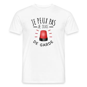 je peux pas je suis de garde humour fun pompier - T-shirt homme - blanc - Devant - AI Model Male 178 dark (178cm)