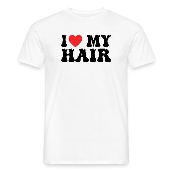 I Love My Hair - J'aime Mes Cheveux - Men's T-Shirt - white - Front - AI Model Male 178 dark (178cm)