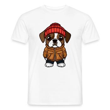 Chien Boxer Hiver - T-shirt homme - blanc - Devant - AI Model Male 178 dark (178cm)