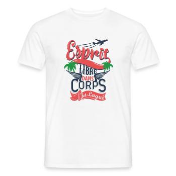 Free spirit in jet-lagged body - Men's T-Shirt - white - Front - AI Model Male 178 dark (178cm)