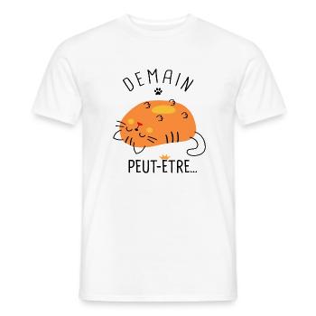 Chat peut etre demain Humour drôle - T-shirt homme - blanc - Devant - AI Model Male 178 dark (178cm)