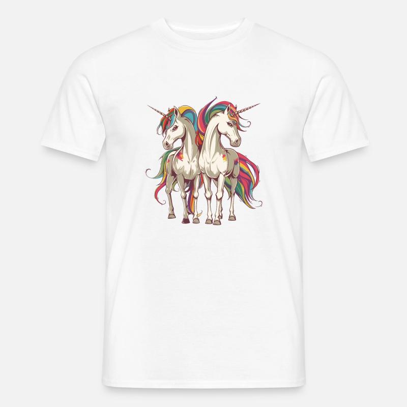 Buntes Einhorn-Duo - Männer T-Shirt - Weiß
