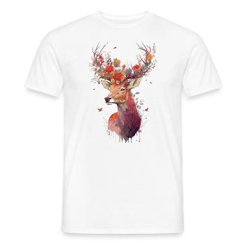 Beau cerf avec des fleurs en bois - T-shirt homme - blanc - Devant - AI Model Male 178 dark (178cm)