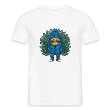 Bande dessinée d’hiver Peacock Bird - T-shirt homme - blanc - Devant - AI Model Male 178 dark (178cm)
