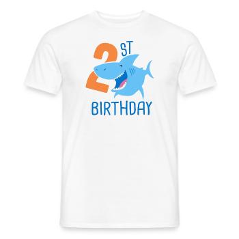 2nd Birthday Boy 2 Year Old Shark - Men's T-Shirt - white - Front - AI Model Male 178 dark (178cm)