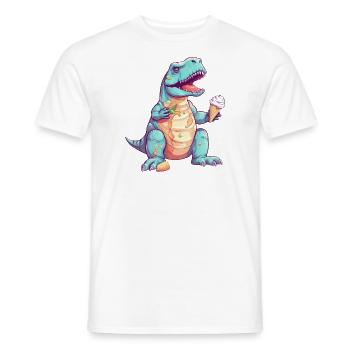 T-Rex enjoys ice cream - Funny dinosaur design - Men's T-Shirt - white - Front - AI Model Male 178 dark (178cm)