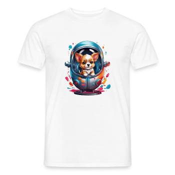 Chiot de l’espace en combinaison spatiale - T-shirt homme - blanc - Devant - AI Model Male 178 dark (178cm)