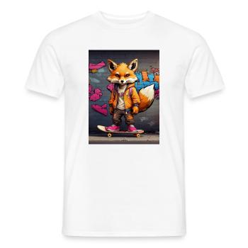 Urbaner Fuchs auf Skateboard im Graffiti-Stil - Männer T-Shirt - Weiß - Vorne - AI Model Male 178 dark (178cm)