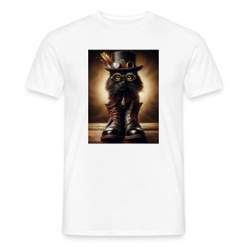 Chat noir Steampunk avec accessoires élégants - T-shirt homme - blanc - Devant - AI Model Male 178 dark (178cm)