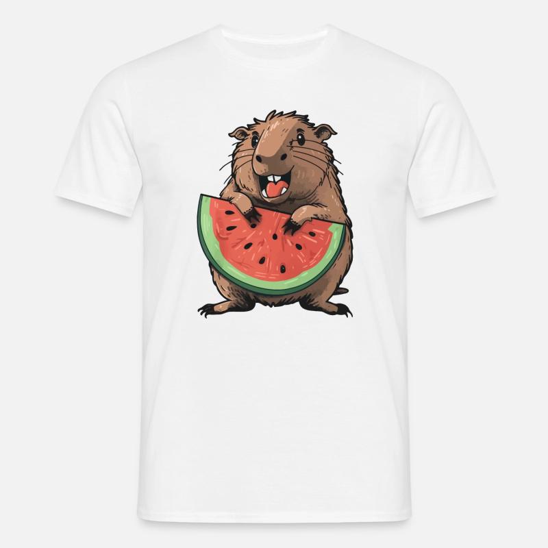 Capybara mangeant de la pastèque - T-shirt Homme - blanc