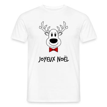 NOËL. JOYEUX NOËL. MERRY CHRISTMAS - T-shirt homme - blanc - Devant - AI Model Male 178 dark (178cm)